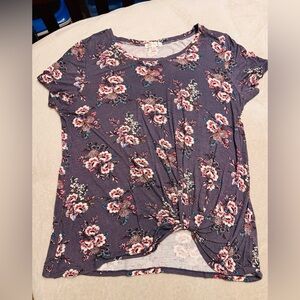 Nine Britton Purple Floral Knot-Front Top Women’s XL